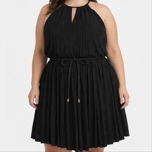 Lane Bryant Pleated Keyhole Cutout Halter A-Line Belted Dress Plus Size 22/24
